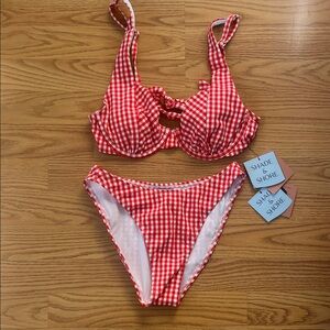 Shade & Shore Red Checkered Bikini